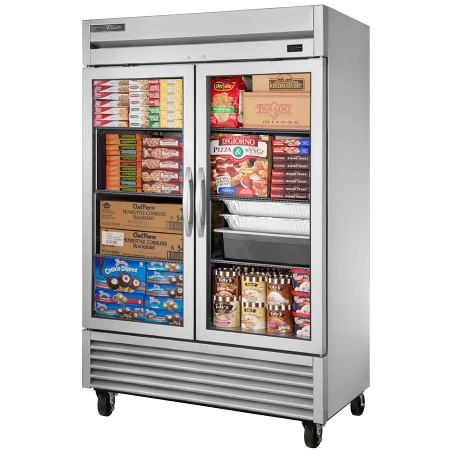 True TS-49FG-HC~FGD01 54" 2-Section Reach-In Freezer w/ 2 Glass Doors, Bottom Mount, 49 cu. ft., Stainless Steel