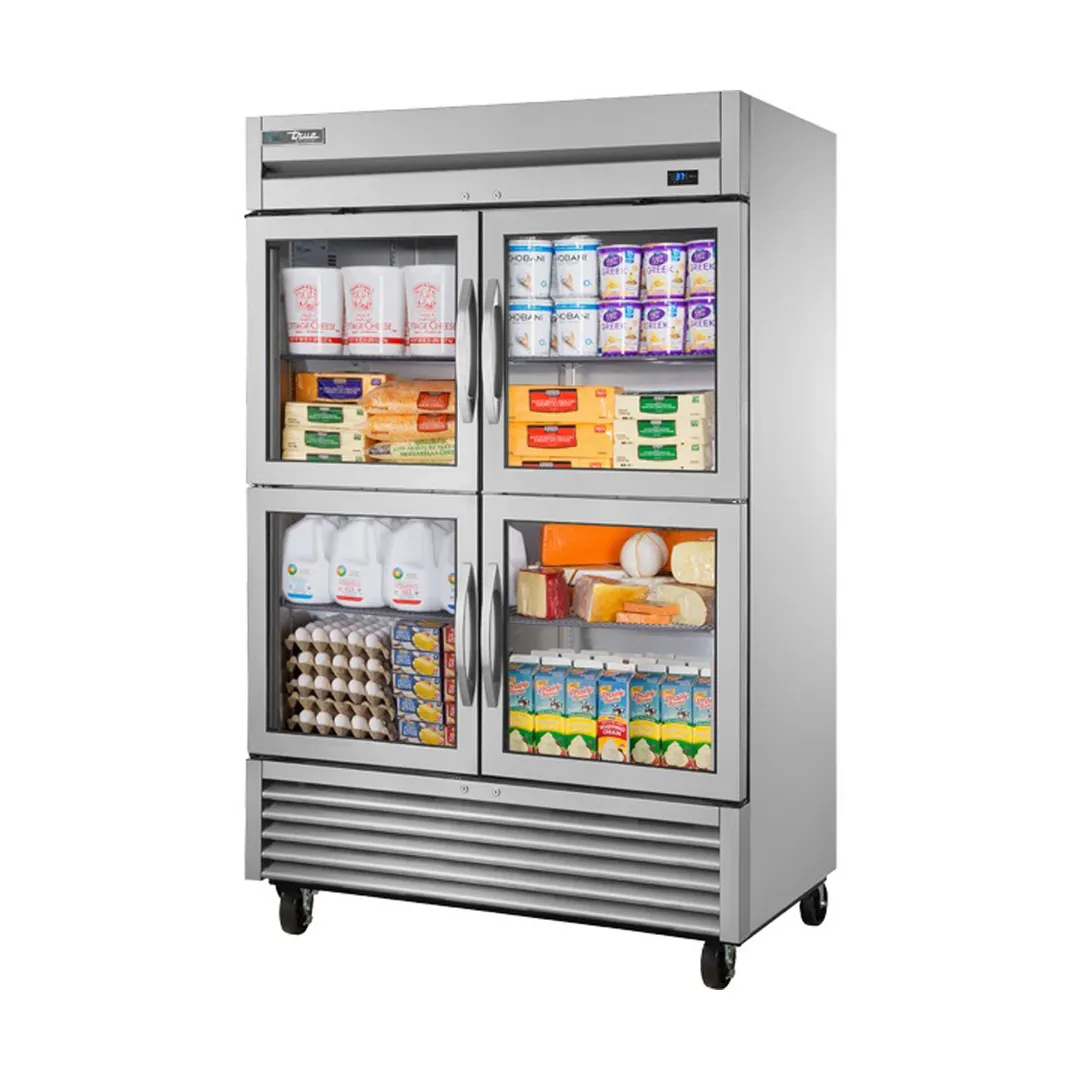 True TS-49G-4-HC~FGD01 54" 2-Section Reach-In Refrigerator w/ 4 Glass Half Doors, Bottom Mount, Stainless Steel