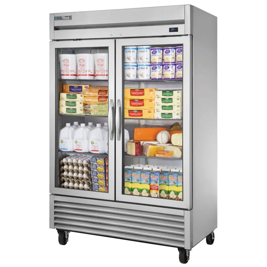 True TS-49G-HC~FGD01 54" 2-Section Reach-In Refrigerator w/ 2 Glass Doors, Bottom Mount, Stainless Steel