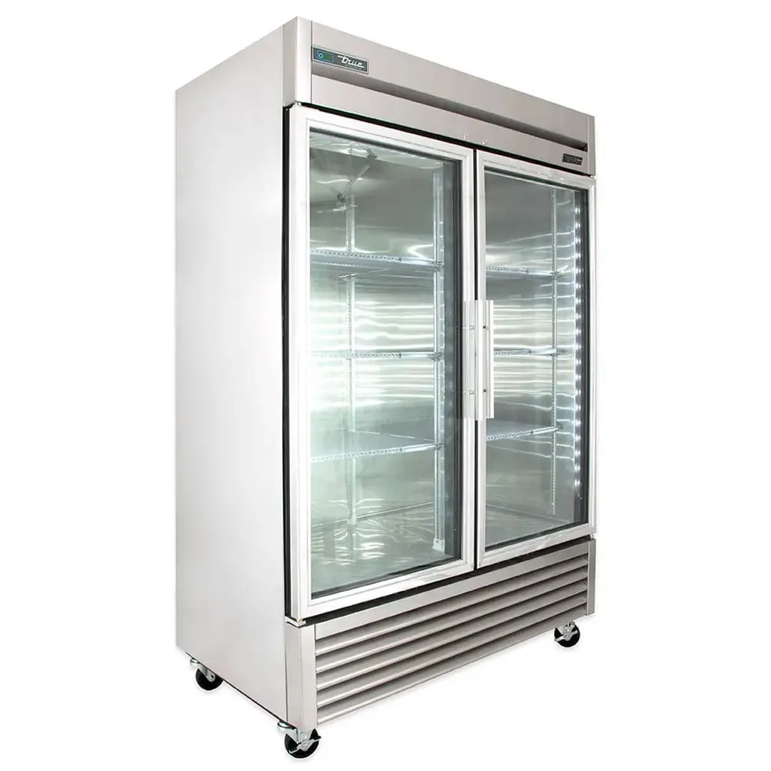 True TS-49G-HC~FGD01 54" 2-Section Reach-In Refrigerator w/ 2 Glass Doors, Bottom Mount, Stainless Steel