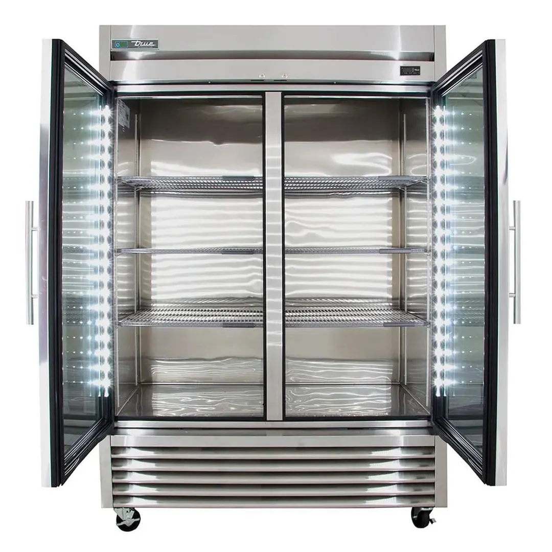 True TS-49G-HC~FGD01 54" 2-Section Reach-In Refrigerator w/ 2 Glass Doors, Bottom Mount, Stainless Steel