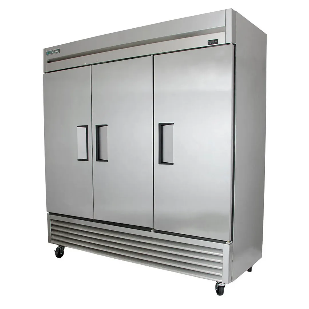 True TS-72-HC 78" 3-Section Reach-In Refrigerator w/ 3 Solid Doors, Bottom Mount, Stainless Steel