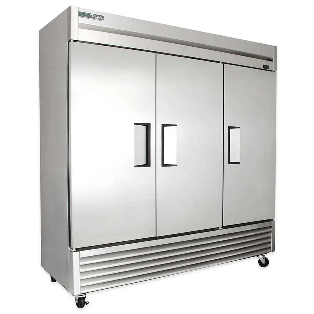 True TS-72-HC 78" 3-Section Reach-In Refrigerator w/ 3 Solid Doors, Bottom Mount, Stainless Steel