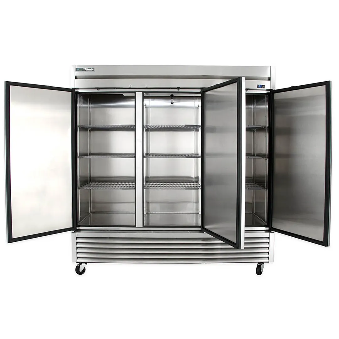 True TS-72-HC 78" 3-Section Reach-In Refrigerator w/ 3 Solid Doors, Bottom Mount, Stainless Steel