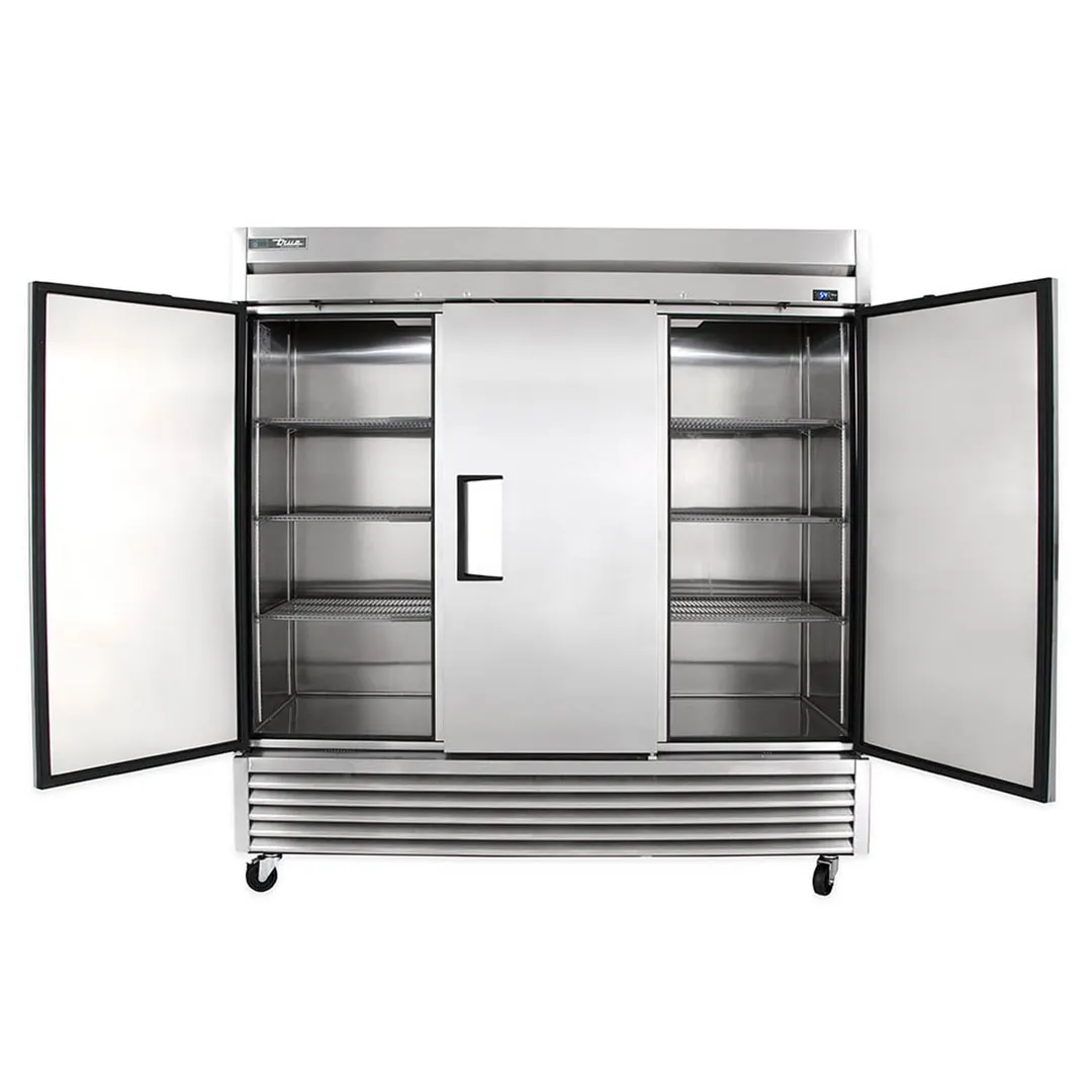 True TS-72-HC 78" 3-Section Reach-In Refrigerator w/ 3 Solid Doors, Bottom Mount, Stainless Steel
