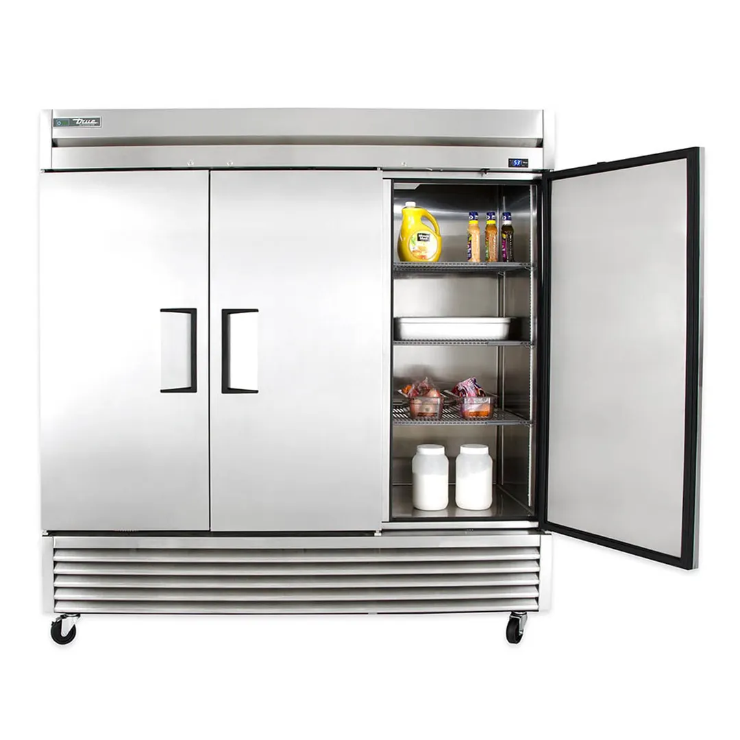 True TS-72-HC 78" 3-Section Reach-In Refrigerator w/ 3 Solid Doors, Bottom Mount, Stainless Steel