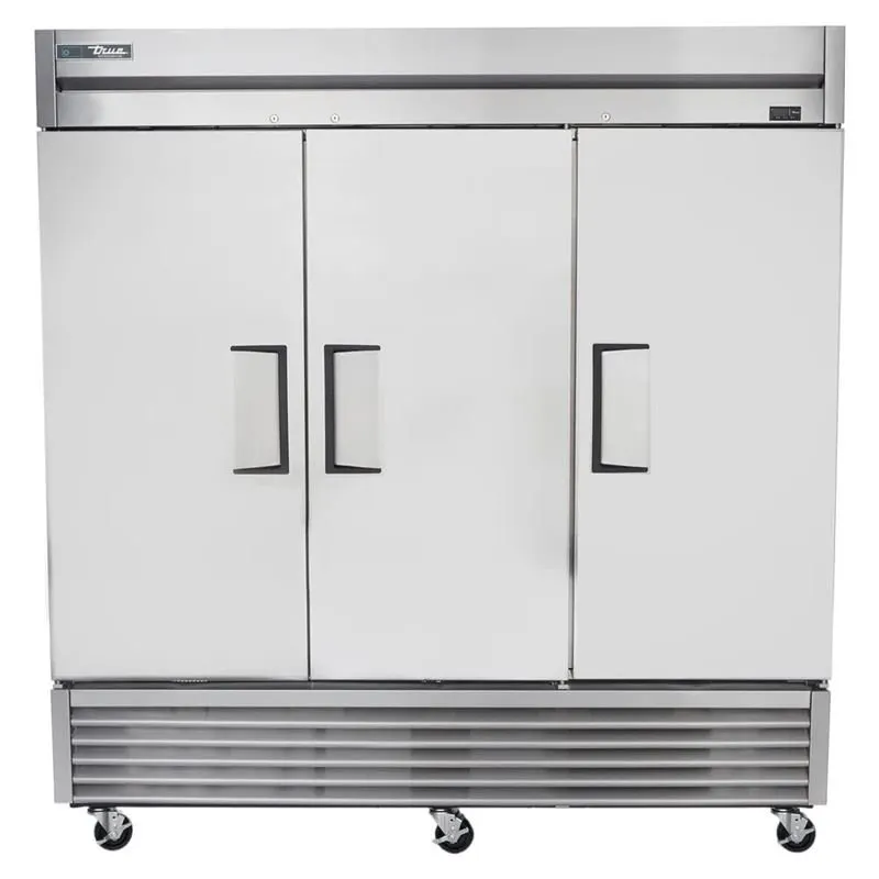 True TS-72-HC 78" 3-Section Reach-In Refrigerator w/ 3 Solid Doors, Bottom Mount, Stainless Steel
