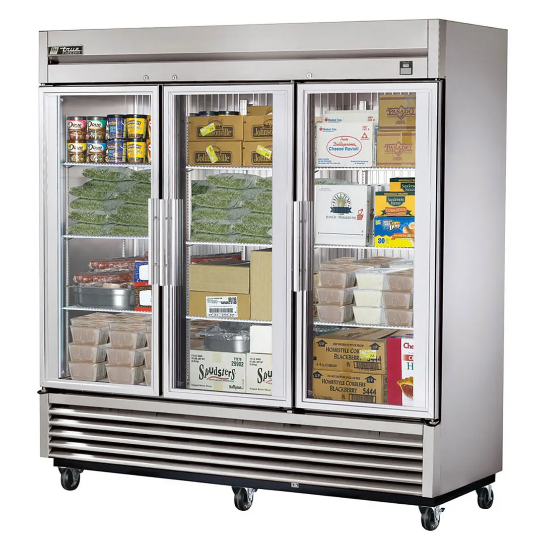 True TS-72FG-HC~FGD01 78" 3-Section Reach-In Freezer, 3 Glass Doors, Bottom Mount, 72 cu. ft., Stainless Steel