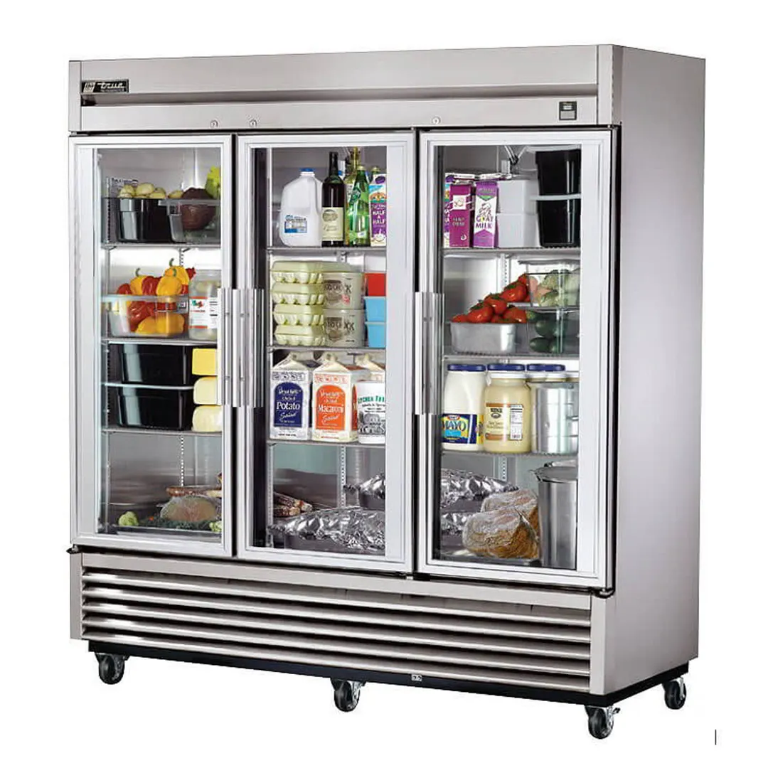 True TS-72G-HC~FGD01 78" 3-Section Reach-In Refrigerator w/ 3 Glass Doors, Bottom Mount, Stainless Steel