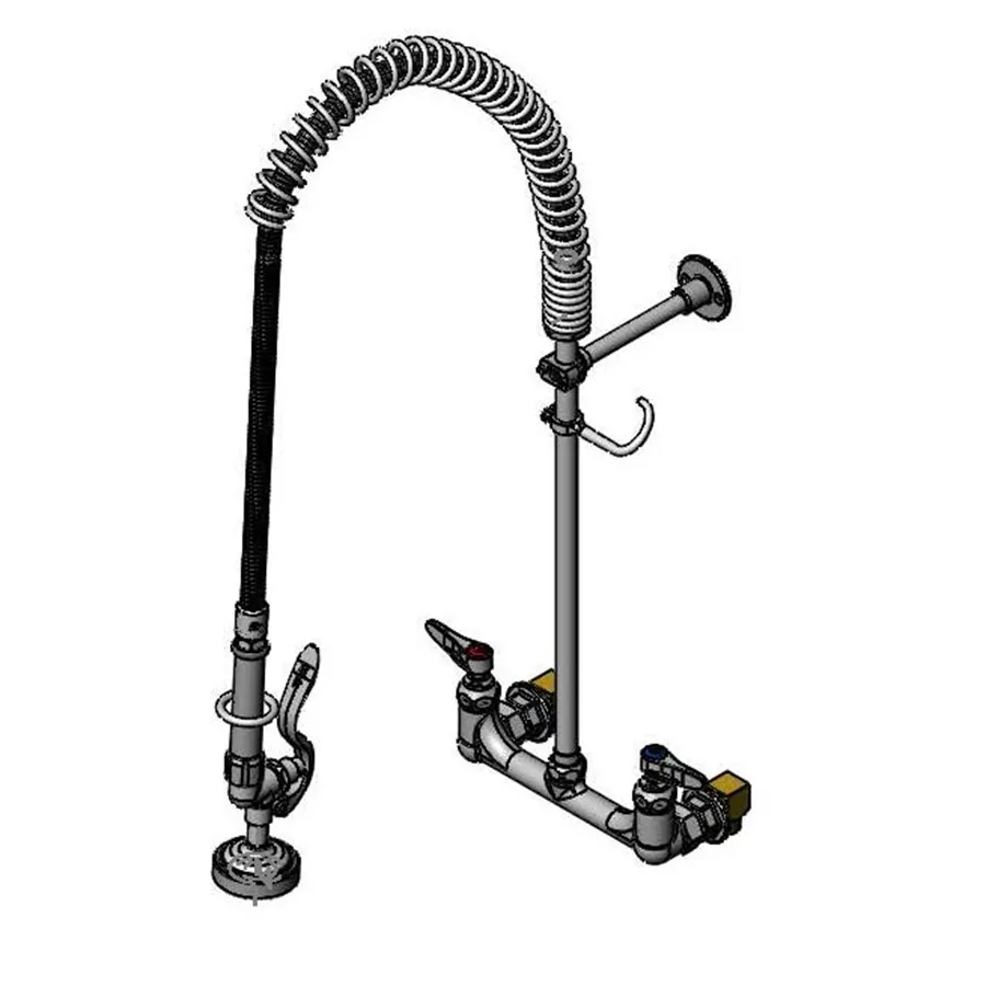 T&S Brass B-0133-B-KIT Easyinstall Pre-Rinse Unit, 8" Wall Mount Mixing Faucet