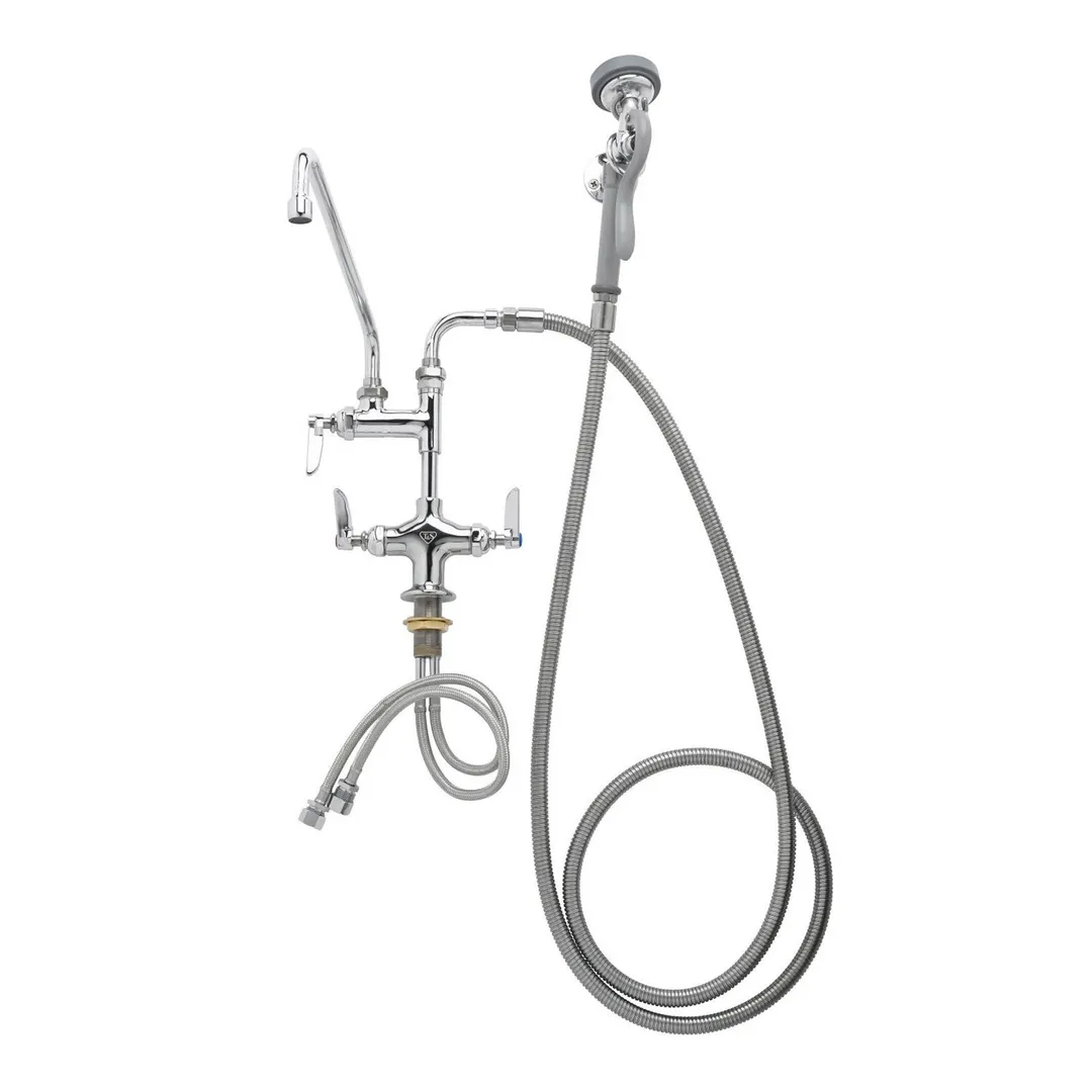 T&S Brass B-0179-01 Pre-Rinse Unit, Single Hole, Deck Mount, 18" Add-On Faucet