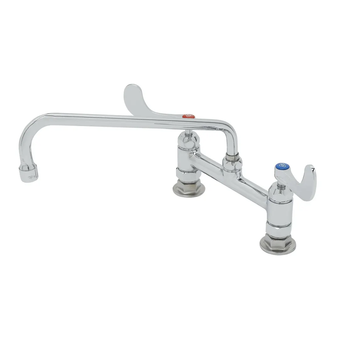 T&S Brass B-0221-CR4-L22 Mixing Faucet, Double, Deck Mount, 8" Adjustable Center