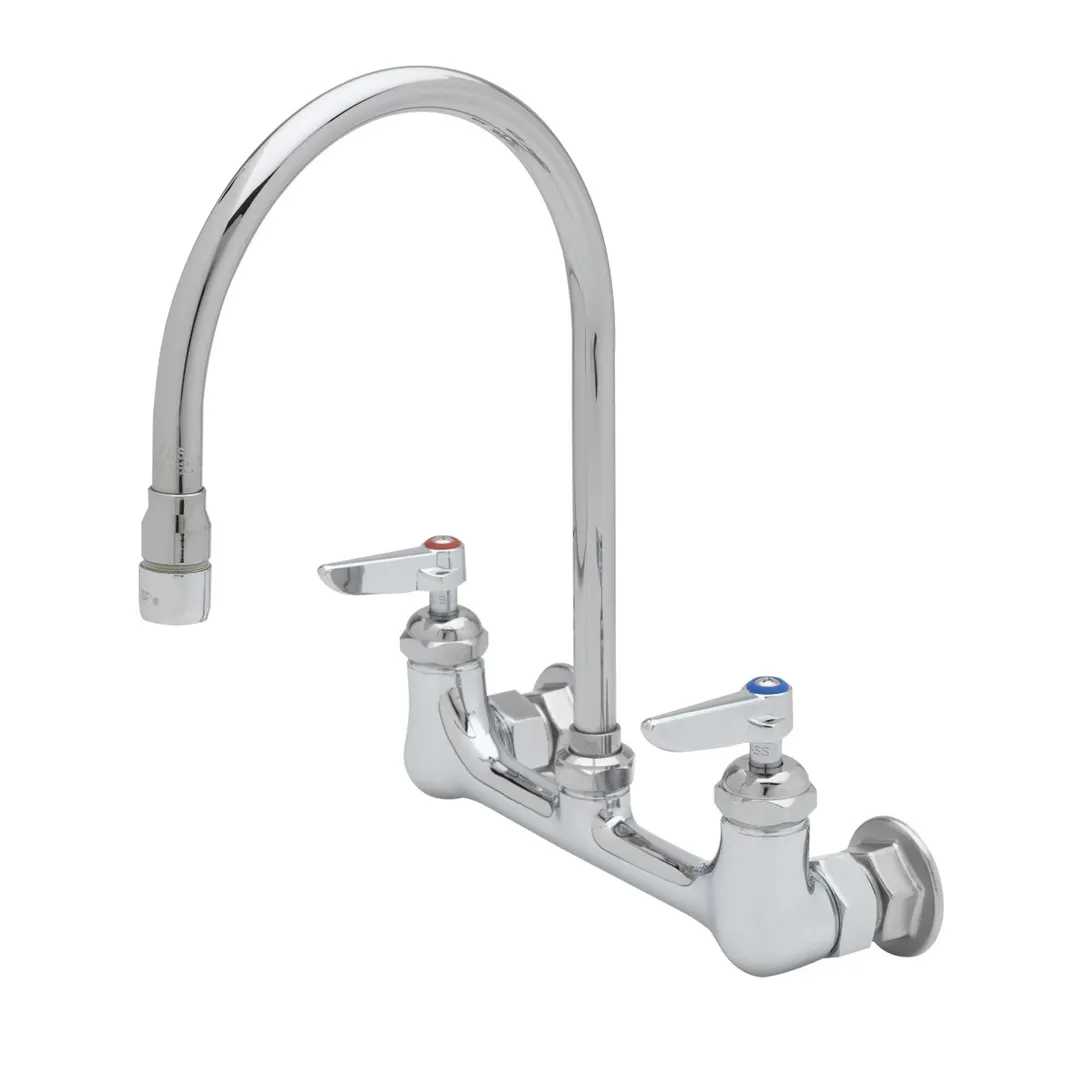 T&S Brass B-0230-134XA-CR Pantry Faucet, Double, Wall Mount, 8" Centers