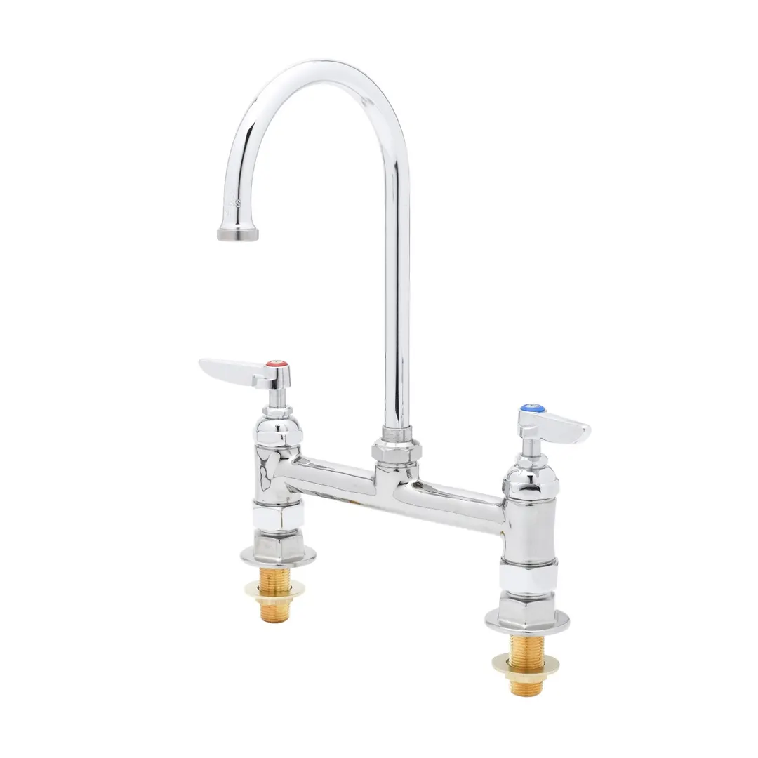 T&S Brass B-0321-NPL Double Pantry Faucet, Deck Mount, 8" C/C, Swivel Gooseneck
