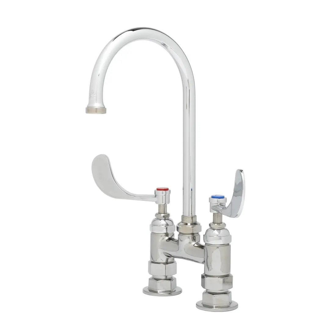 T&S Brass B-0325-WH4 Pantry Faucet, Double, Deck Mount, 4" Adjustable Centers