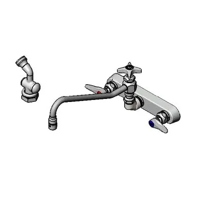 T&S Brass B-1157-12 Faucet Workboard, 8" Wall Mount, 12" Swing Nozzle, Diverter