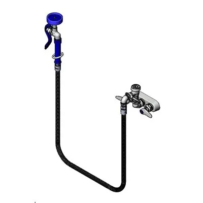T&S Brass B-1193 Faucet, 4" Wall Mount, Vacuum Breaker, Flex Hose, Spray Valve