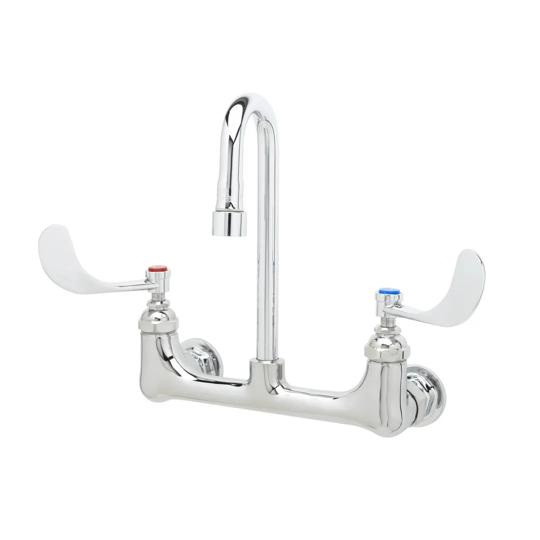 T&S Brass B-2443-F1-CR-SC Faucet, Wall Mount, 8" Centers, Rigid Gooseneck