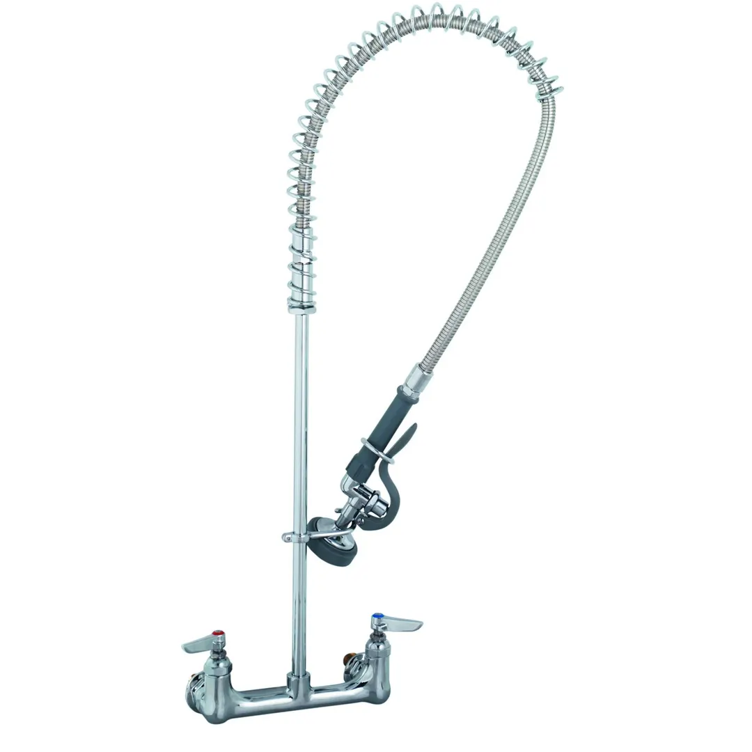 T&S Brass B-2455 Pre-Rinse Unit, Wall Mount Mixing Faucet, 8" Center