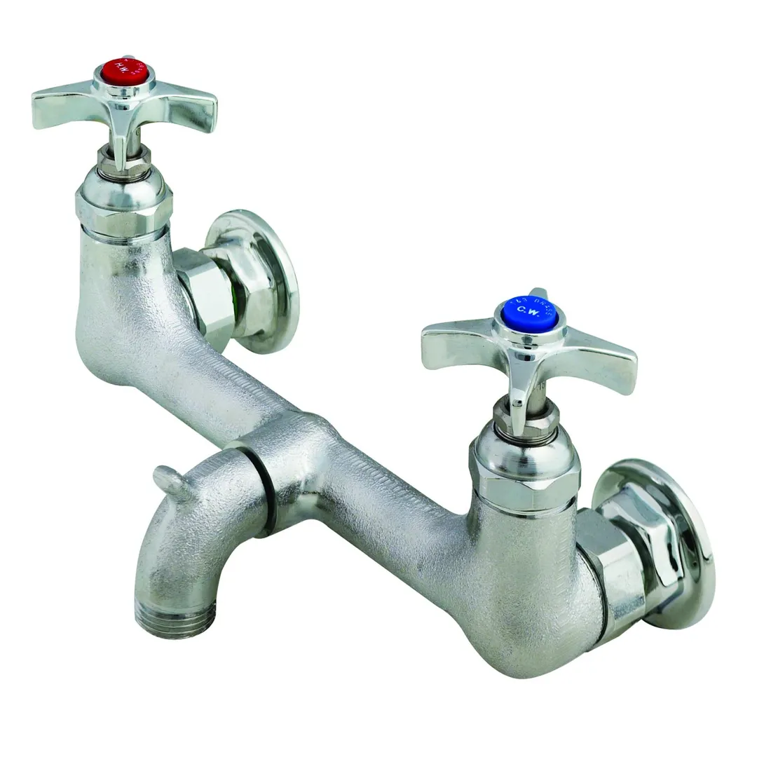 T&S Brass B-2480 Service Sink Faucet, Splash-Mounted, 8" Centers, 4-Arm Handles