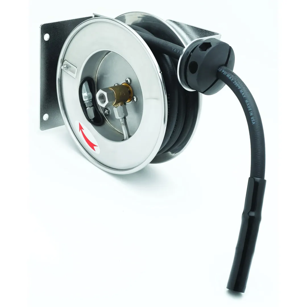 T&S Brass B-7102 Hose Reel, Open, 3/8" X 12', Less Spray Valve, Stainless Steel
