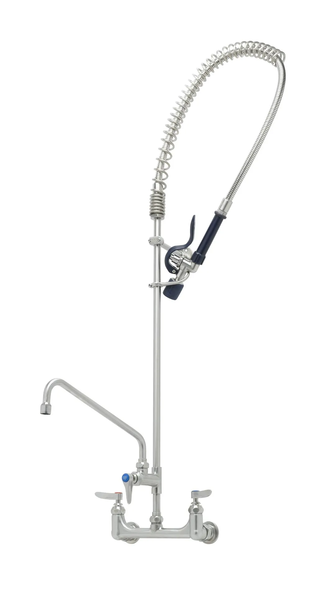 T&S Brass S-0133-A12-BJ Eversteel Pre-Rinse Unit: 8” Wall Mount Mixing Faucet with Stainless Steel Body