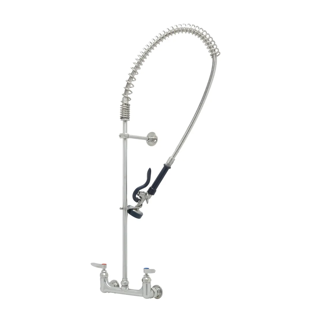 T&S Brass S-0133-B Eversteel Pre-Rinse Unit: Easyinstall 8" Stainless Steel Wall Mount Mixing Faucet