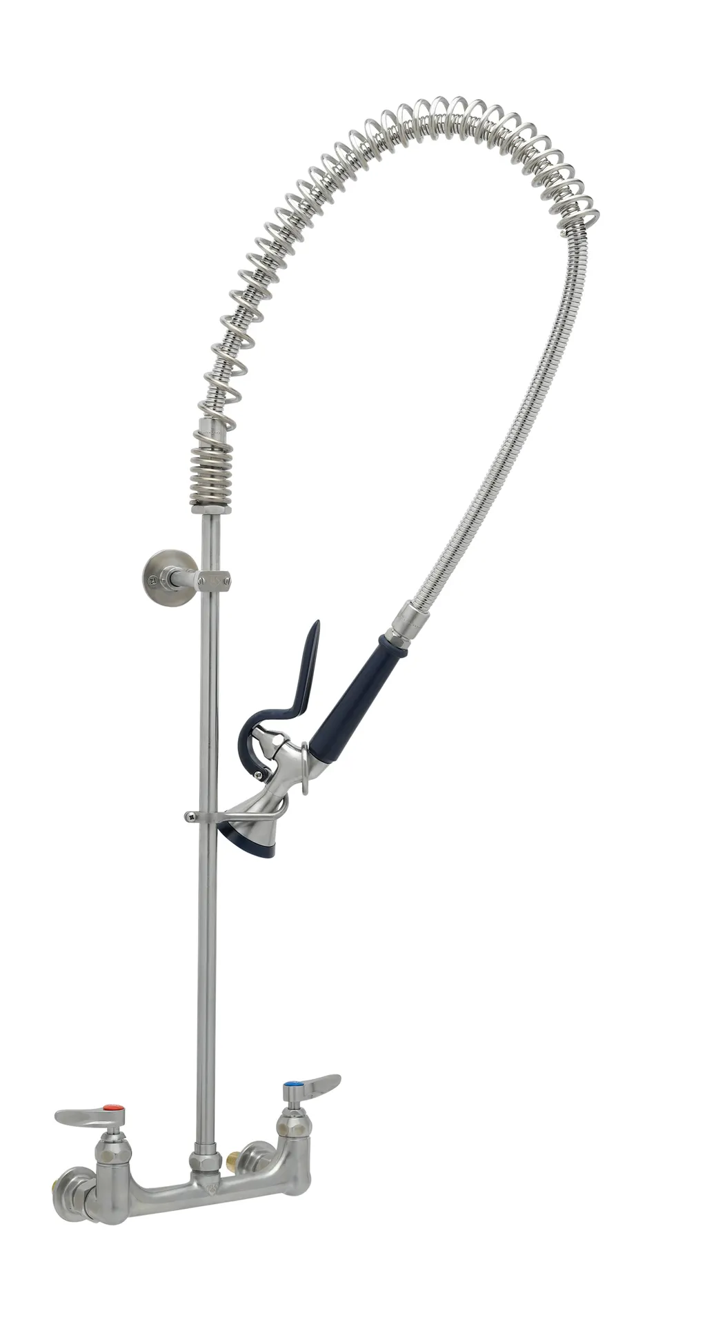 T&S Brass S-0133-BY Eversteel Pre-Rinse Unit: 8” Wall Mount Mixing Faucet with Stainless Steel Body