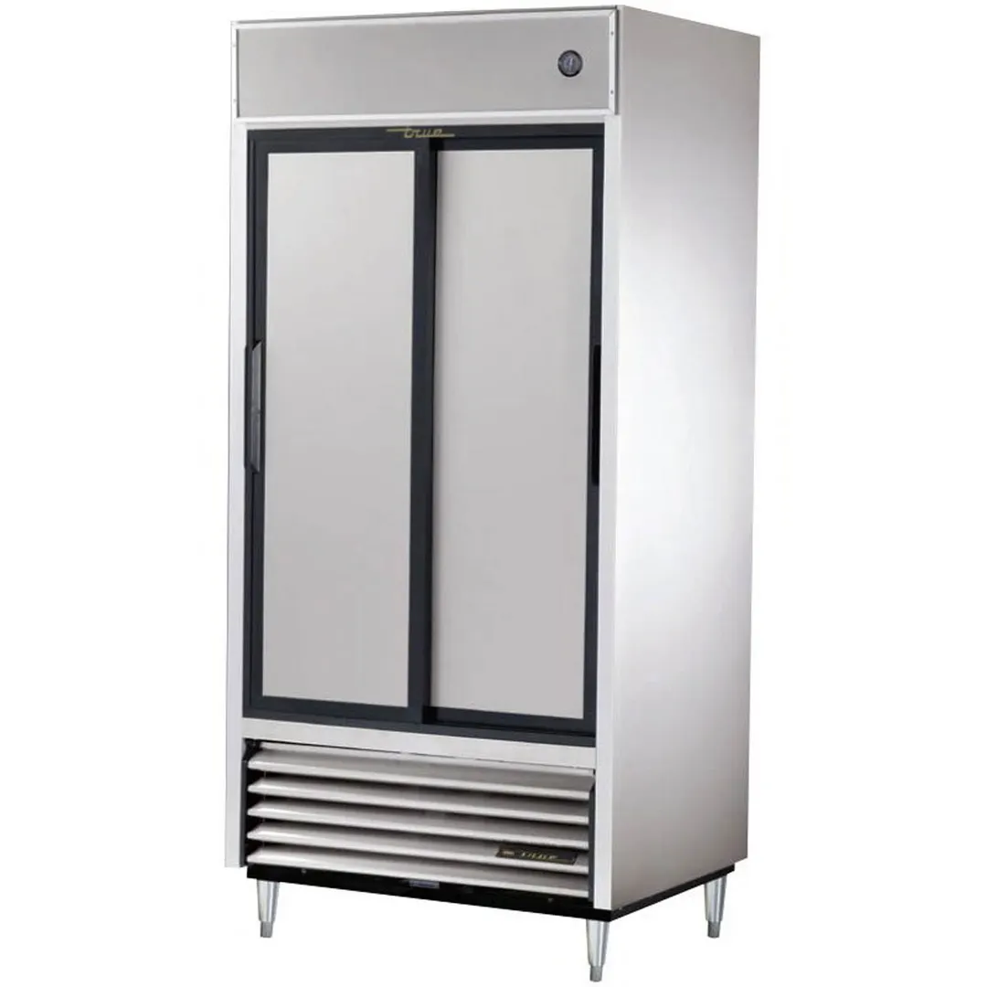 True TSD-33-HC 40" 2-Section Reach-In Refrigerator w/ 2 Solid Sliding Doors, Bottom Mount, Stainless Steel Front-Aluminum Sides