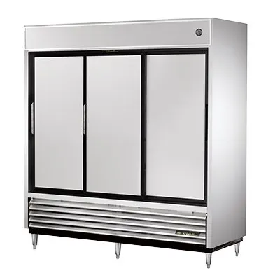 True TSD-69-HC 78" 3-Section Reach-In Refrigerator w/ 3 Sliding Solid Doors, Bottom Mount, Stainless Steel Front-Aluminum Sides