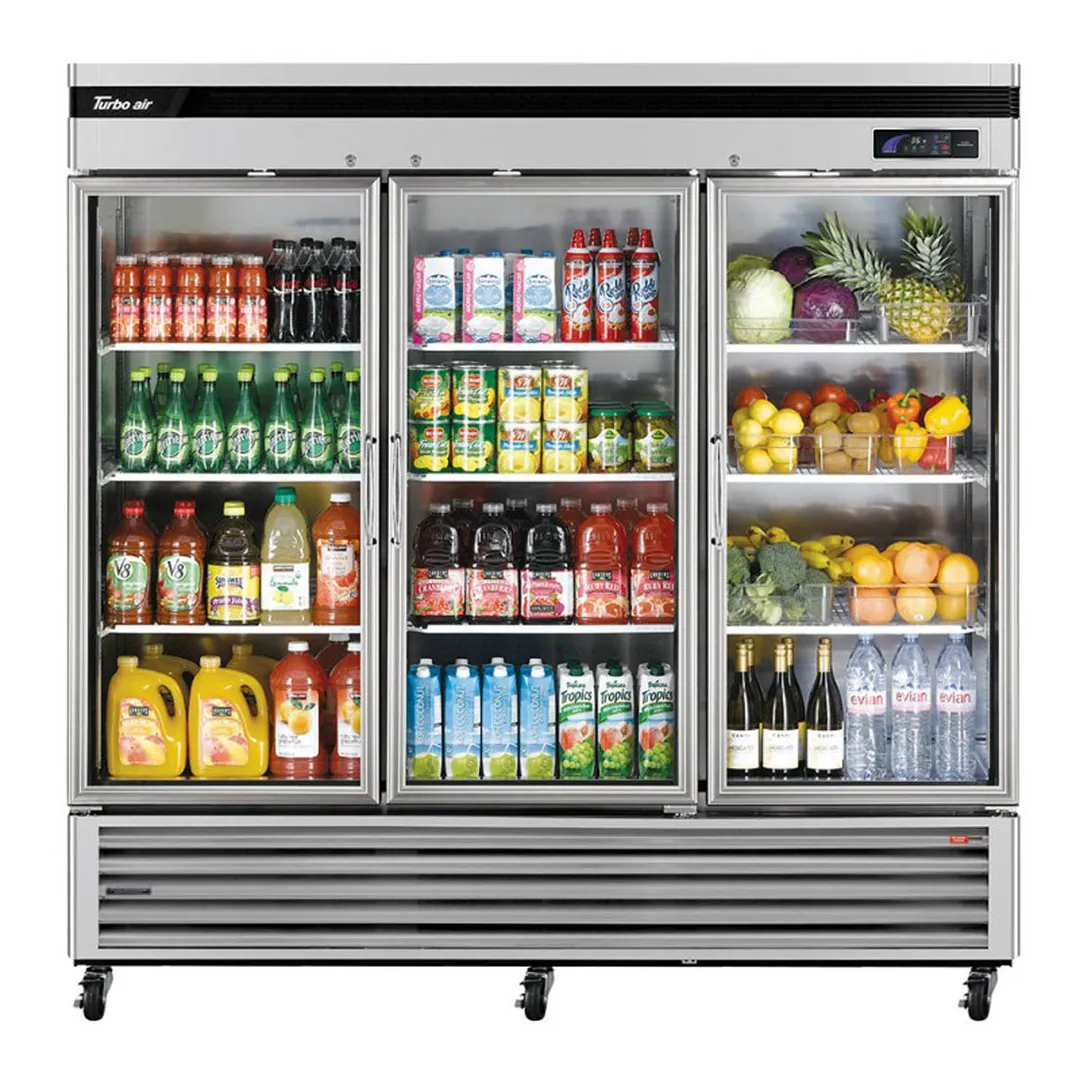 Turbo Air TSR-72GSD-N 81" 3-Glass Door Merchandiser Refrigerator, 67 cu. ft., Stainless Steel, Bottom‑Mount