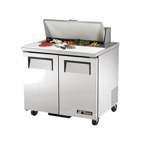 True TSSU-36-08-HC 36" Two Section Sandwich / Salad Prep Table w/ 2 Doors, 8 Pans
