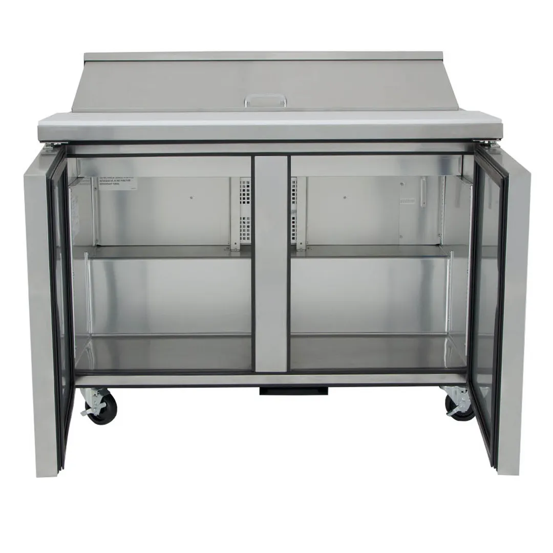 True TSSU-48-12-HC 48" Two Section Sandwich / Salad Prep Table w/ 2 Doors, 12 Pans