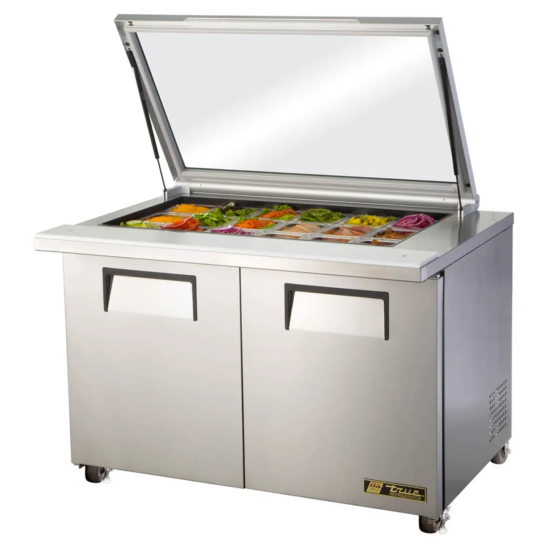 True TSSU-48-18M-B-FGLID-HC 48" Mega Top Sandwich/Salad Prep Table w/ 2 Doors 18 Pans