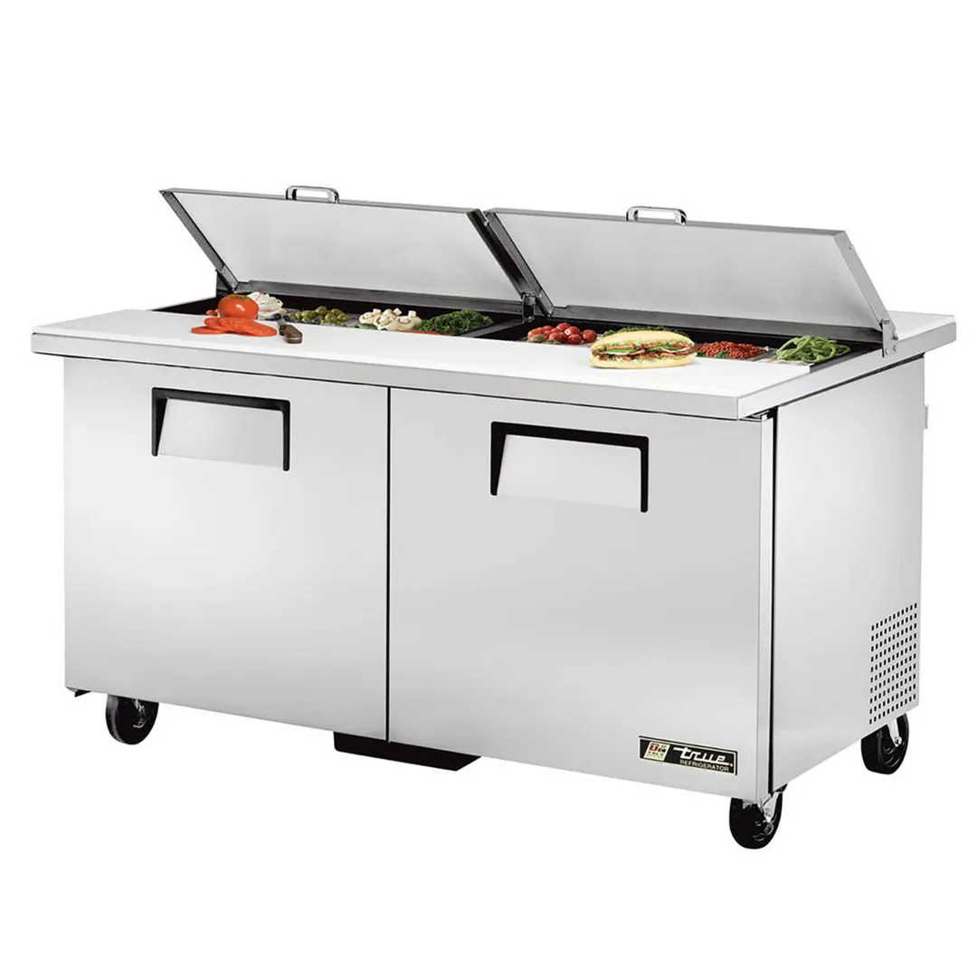 True TSSU-60-16-DS-ST-HC 60" Two Section Sandwich / Salad Prep Table w/ 2 Doors, 16 Pans