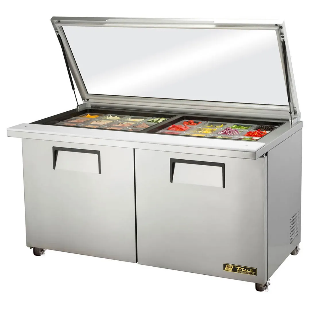 True TSSU-60-24M-B-ST-FGLID-HC 60" Mega Top Sandwich/Salad Prep Table w/ 2 Doors, 24 Pans