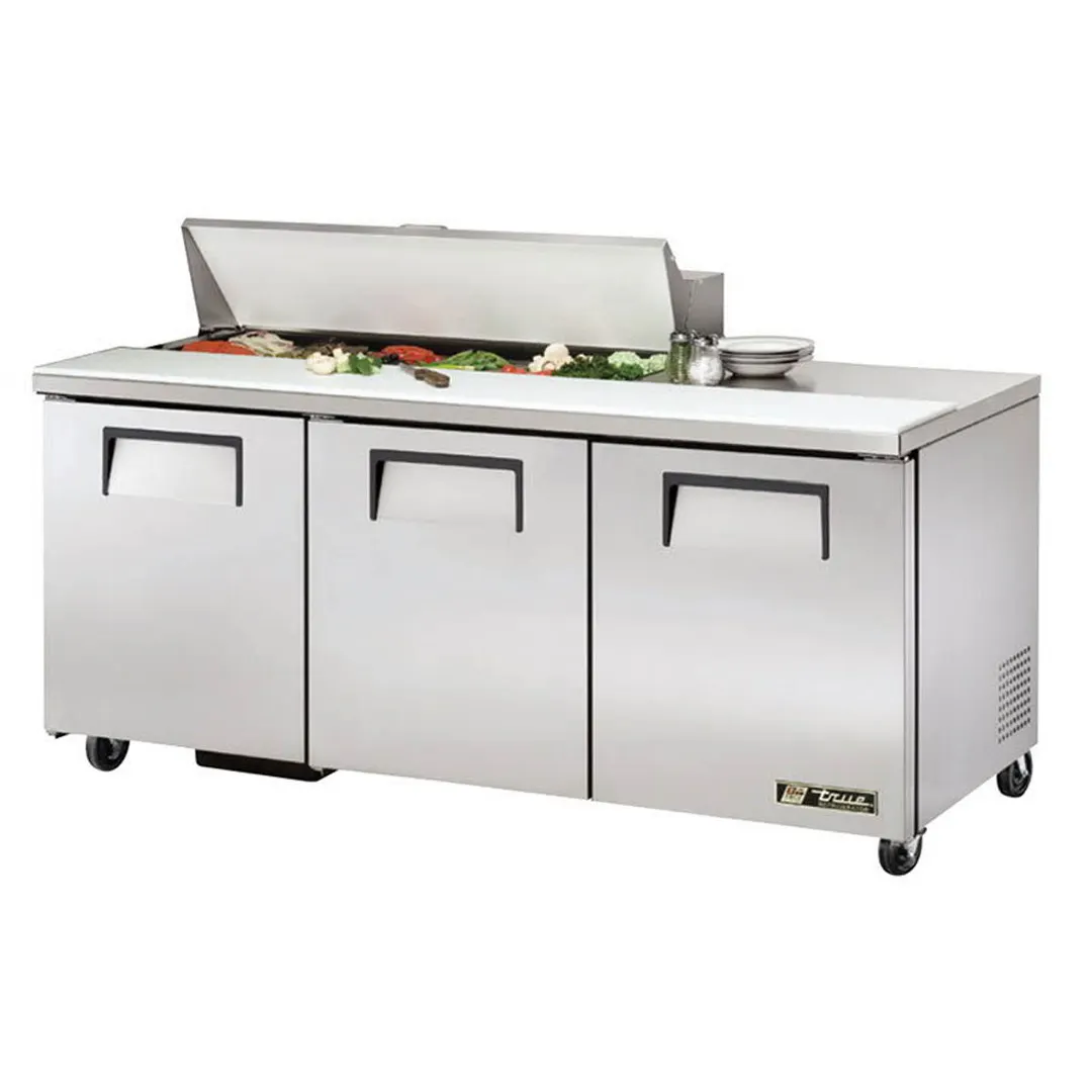 True TSSU-72-12-HC 72" Three Section Sandwich / Salad Prep Table w/ 3 Doors, 12 Pans
