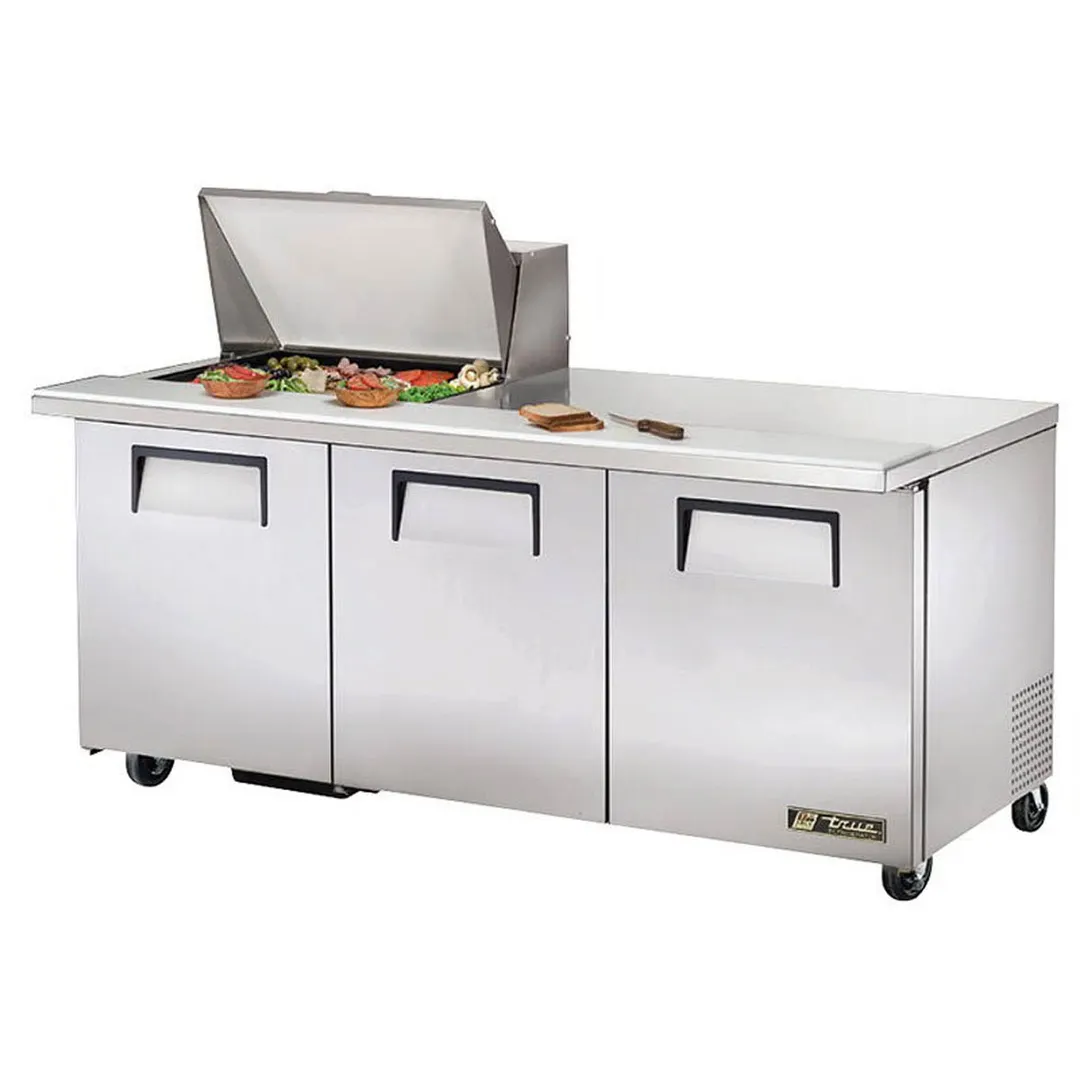 True TSSU-72-12M-B-HC 72" Mega Top Sandwich/Salad Prep Table w/ 3 Doors, 12 Pans