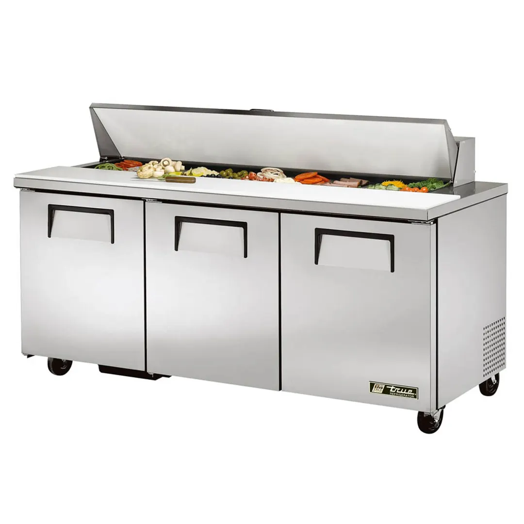True TSSU-72-18-HC 72" Three Section Sandwich / Salad Prep Table w/ 3 Doors, 18 Pans
