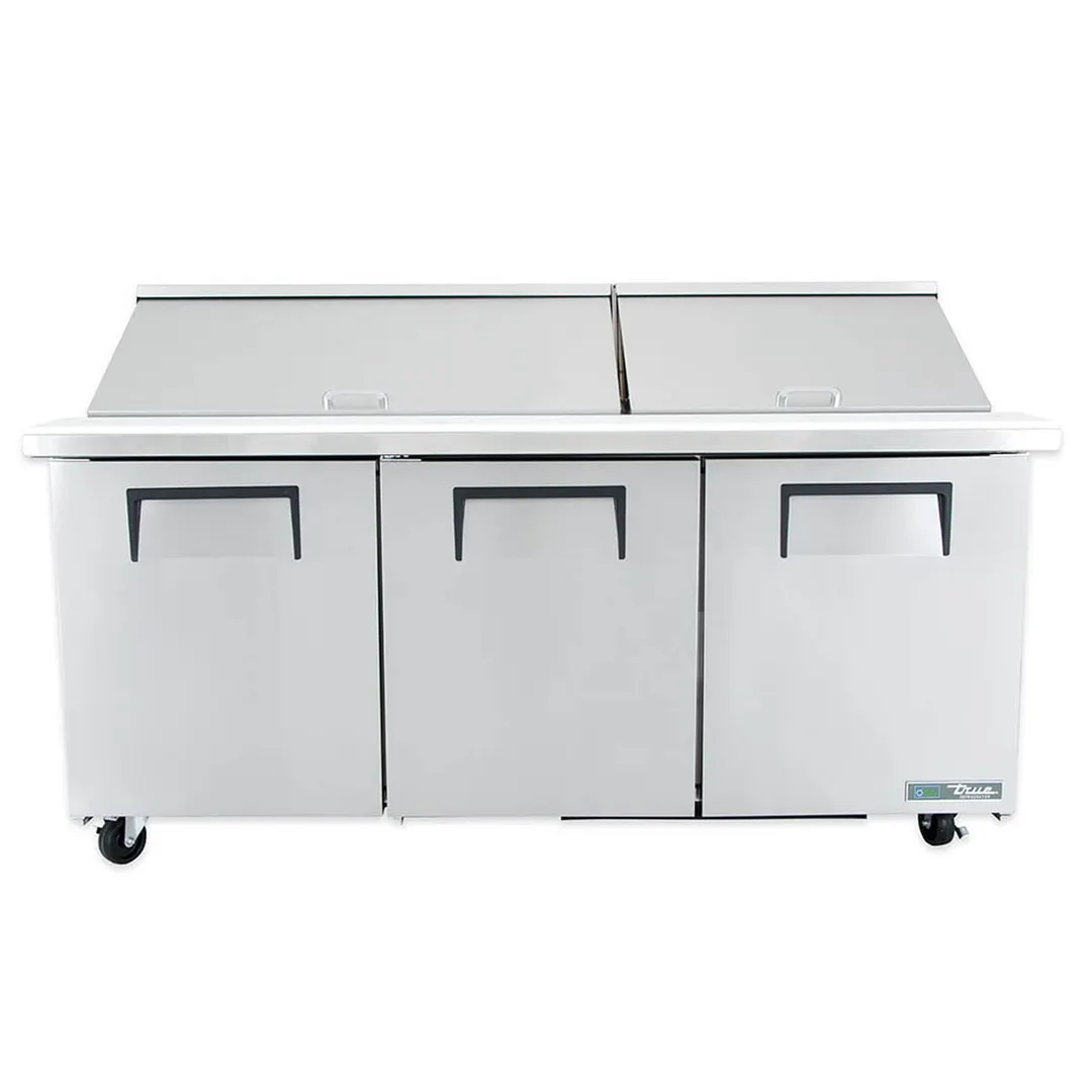 True TSSU-72-30M-B-ST-HC 72" Mega Top Sandwich/Salad Prep Table w/ 3 Doors, 30 Pans