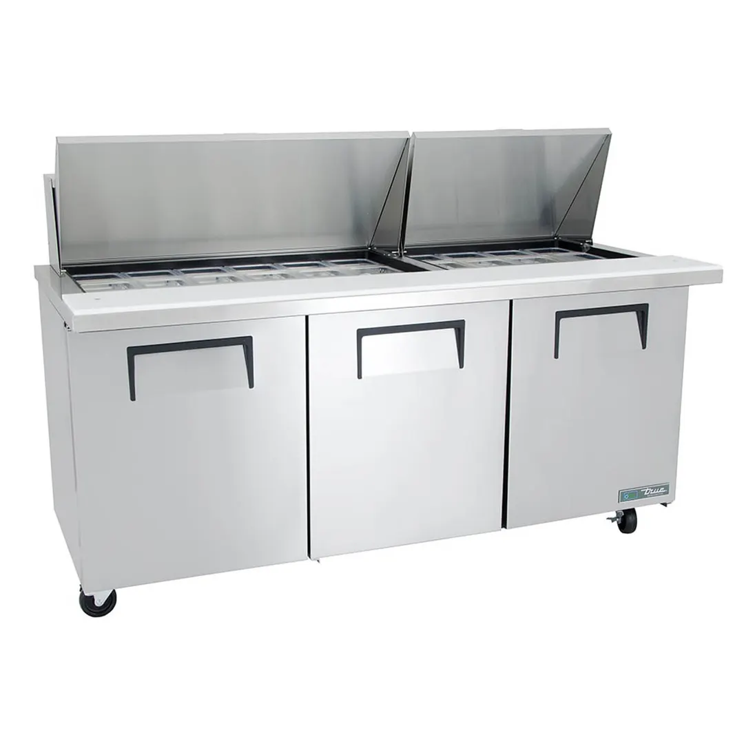 True TSSU-72-30M-B-ST-HC 72" Mega Top Sandwich/Salad Prep Table w/ 3 Doors, 30 Pans
