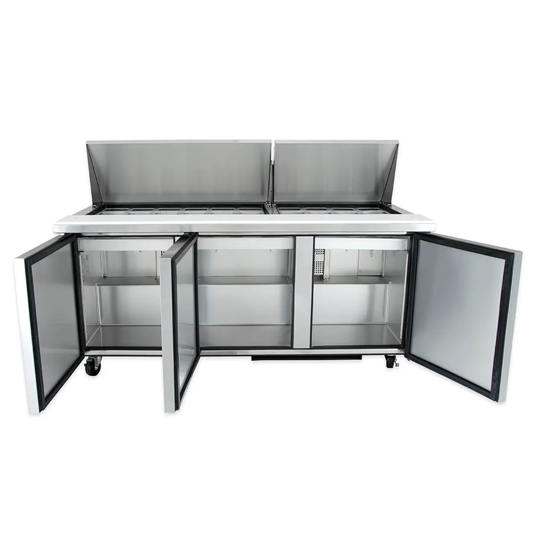 True TSSU-72-30M-B-ST-HC 72" Mega Top Sandwich/Salad Prep Table w/ 3 Doors, 30 Pans