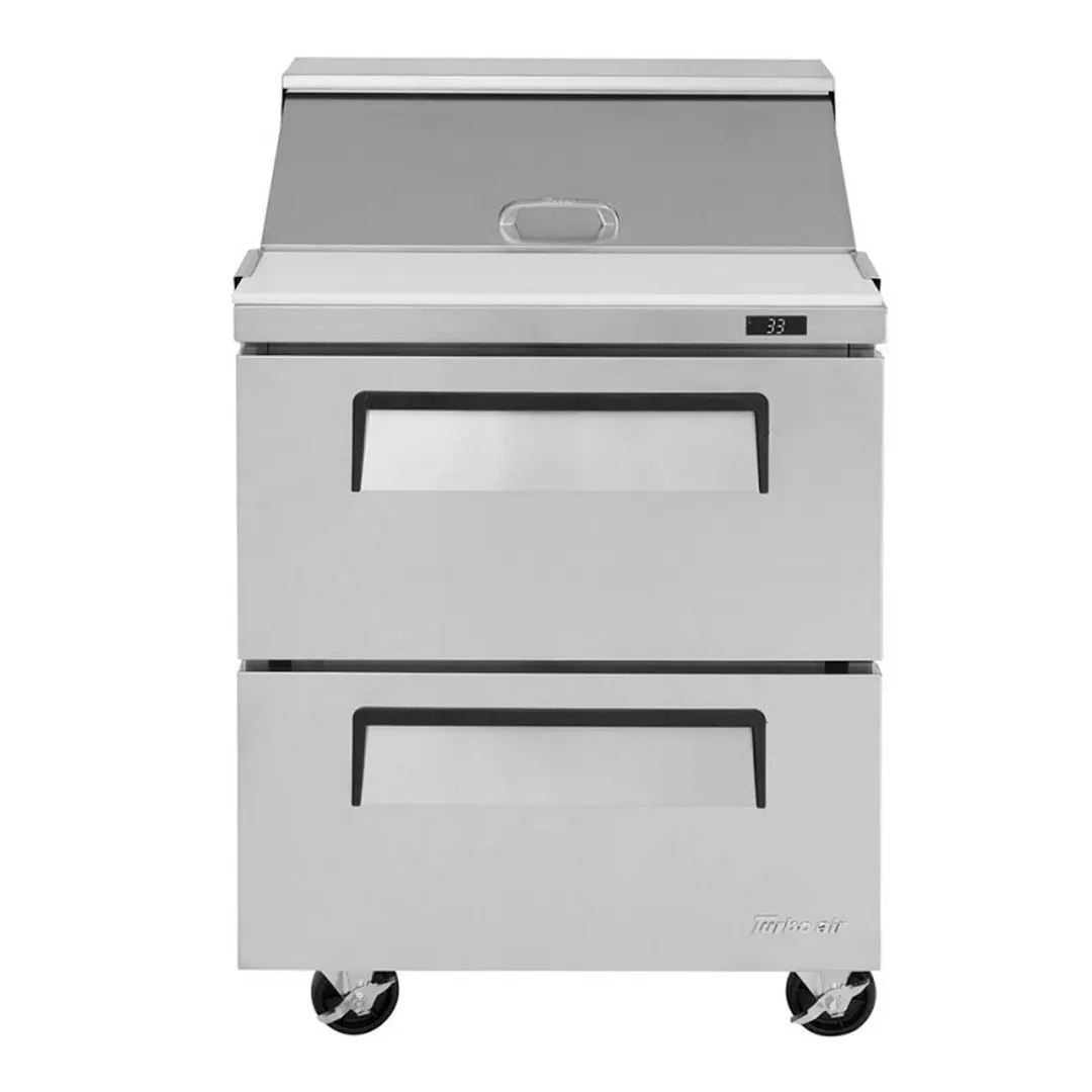 Turbo Air TST-28SD-D2-N 27" One Section Sandwich / Salad Prep Table w/ 2 Drawers, 8 Pans