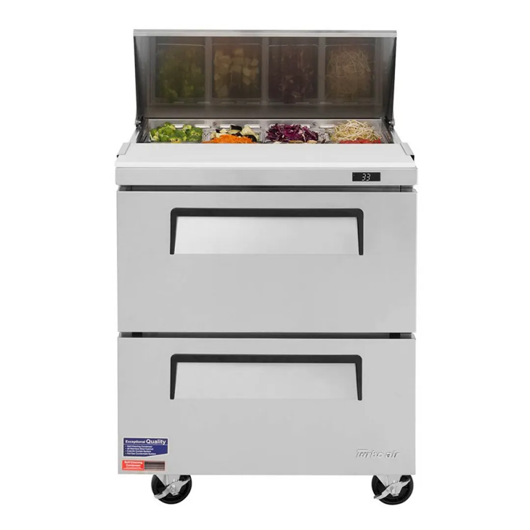 Turbo Air TST-28SD-D2-N 27" One Section Sandwich / Salad Prep Table w/ 2 Drawers, 8 Pans