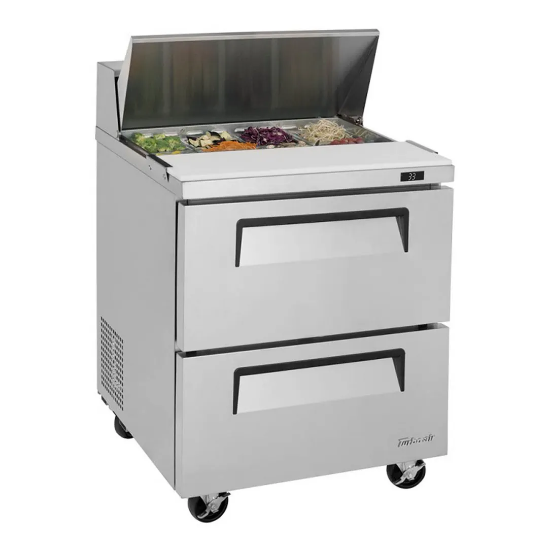Turbo Air TST-28SD-D2-N 27" One Section Sandwich / Salad Prep Table w/ 2 Drawers, 8 Pans