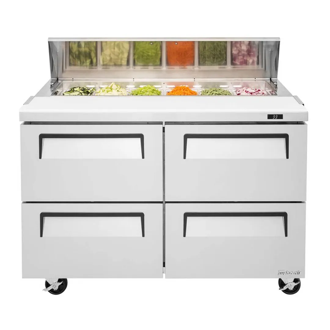 Turbo Air TST-48SD-D4-N 48" Two Section Sandwich / Salad Prep Table w/ 4 Drawers, 12 Pans