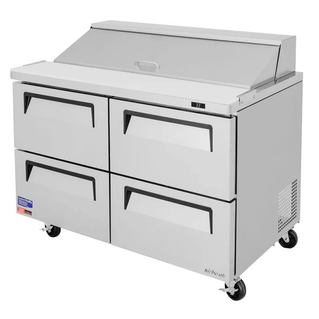 Turbo Air TST-48SD-D4-N 48" Two Section Sandwich / Salad Prep Table w/ 4 Drawers, 12 Pans