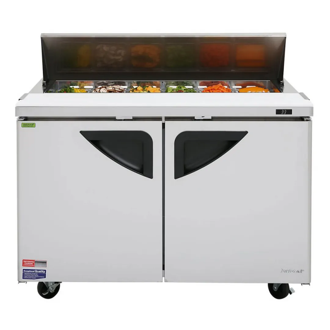 Turbo Air TST-48SD-N 48" Two Section Sandwich / Salad Prep Table w/ 2 Doors, 12 Pans