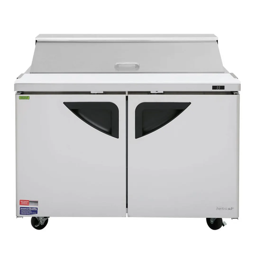 Turbo Air TST-48SD-N 48" Two Section Sandwich / Salad Prep Table w/ 2 Doors, 12 Pans