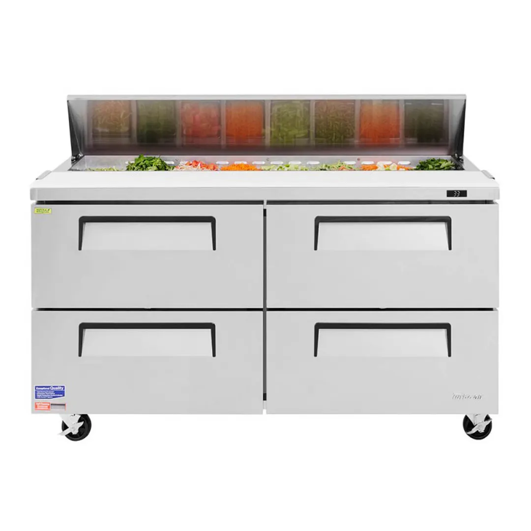 Turbo Air TST-60SD-D4-N 60" Two Section Sandwich / Salad Prep Table w/ 4 Drawers, 16 Pans